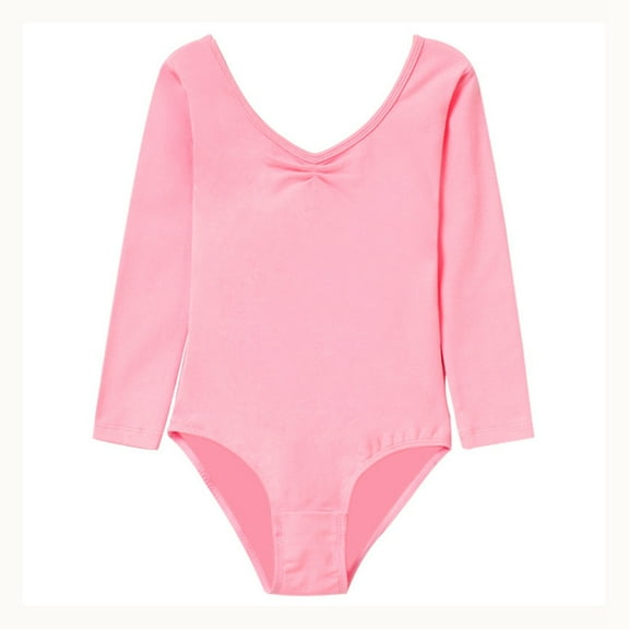 GYRATEDREAM Toddler Baby Girls Ballet Leotards Long Sleeve Soft Dance Leotard Kids V Neck Gymnastic Outfit Glitter Performance Clothes Pink for 2-14 Years