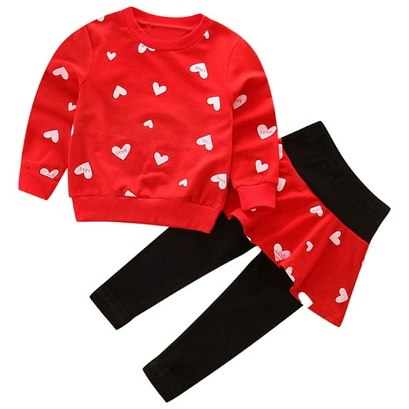 GYRATEDREAM Toddler Baby Girls Clothes Set Long Sleeve Heart Print Crewneck Sweatshirt Top + Leggings Kids Clothing Set, Size 3-4 Years
