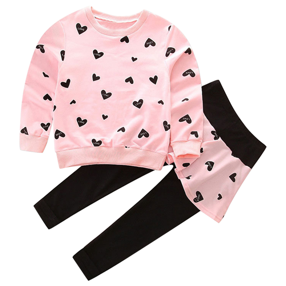 GYRATEDREAM Toddler Baby Girls Clothes Set Long Sleeve Heart Print Crewneck Sweatshirt Top + Leggings Kids Clothing Set, Size 3-4 Years