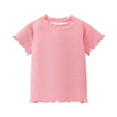 thumbnail image 1 of GYRATEDREAM Toddler Baby Girls Cotton T Shirt Tops Kids Summer Short Sleeve Solid Color Tee Children Crewneck Soft Elastic TShirts Pink for 1-8Y, 1 of 8