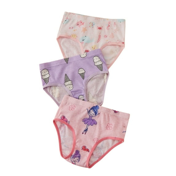 GYRATEDREAM Toddler Baby Girls Cotton Underwear Kids Cartoon Print Breathable Panties Children Soft Comfort Briefs Cool Undies (Pack Of 3) for 3-12 Years