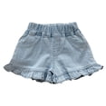 thumbnail image 1 of GYRATEDREAM Toddler Baby Girls Denim Pull on Shorts Kids Solid Soft Elastic Waist Jean Short Pant Children Ruffle Trim Breathable Jogger Shorts for 1-7 Years, 1 of 1