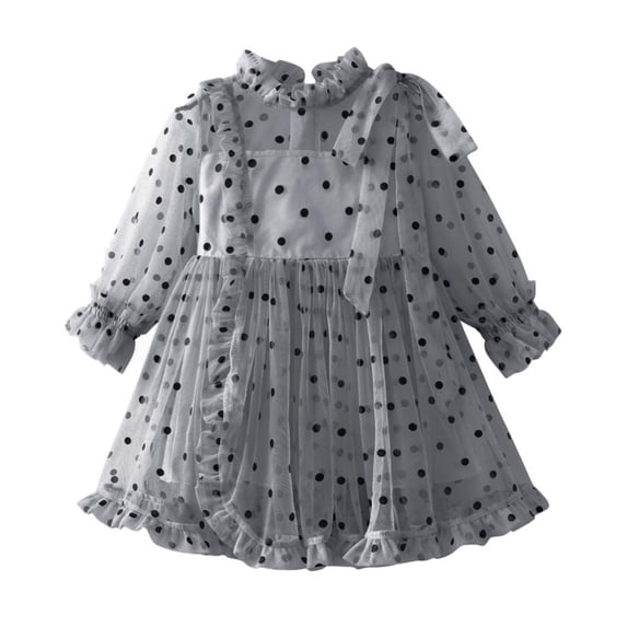 GYRATEDREAM Toddler Baby Girls Dress Girls Long Sleeve Polka Dot Mesh Princess Dress Party Pageant Dress 1-5T