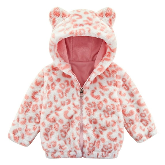 GYRATEDREAM Toddler Baby Girls Fleece Jacket Kids Winter Cute Teddy Coat Zip Up Bear Ear Hoodie with Pockets, 2-3Y