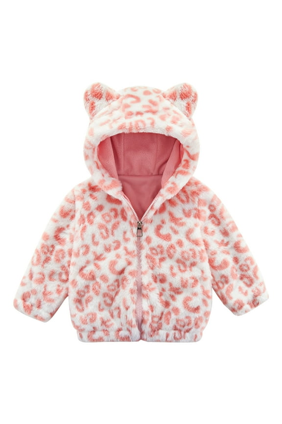 Toddler Baby Girls Fleece Jacket Kids Winter Cute Teddy Coat Zip Up Bear Ear Hoodie with Pockets, 2-3Y