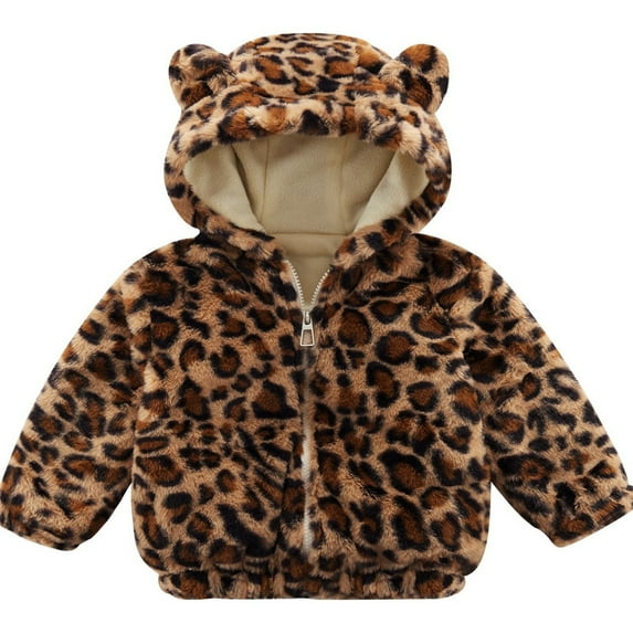 GYRATEDREAM Toddler Baby Girls Fleece Jacket Kids Winter Cute Teddy Coat Zip Up Bear Ear Hoodie with Pockets, 4-5Y