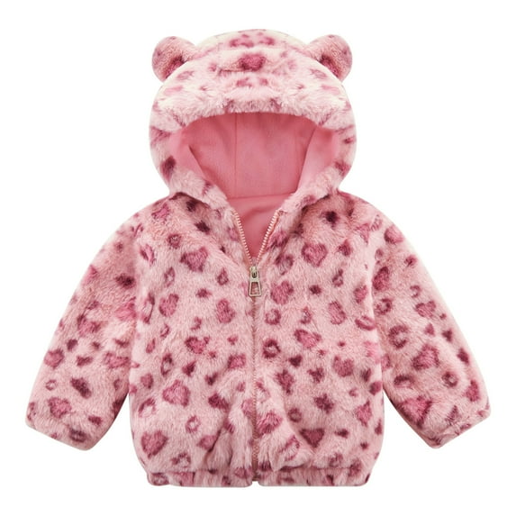 GYRATEDREAM Toddler Baby Girls Fleece Jacket Kids Winter Cute Teddy Coat Zip Up Bear Ear Hoodie with Pockets, 6-7Y