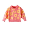 thumbnail image 1 of GYRATEDREAM Toddler Baby Girls Knit Sweater Blouse Little Kids Round Neck Long Sleeve Flower Print Pullover Sweatshirt Top Children Warm Fall Winter Clothes for 12M-5T, 1 of 6