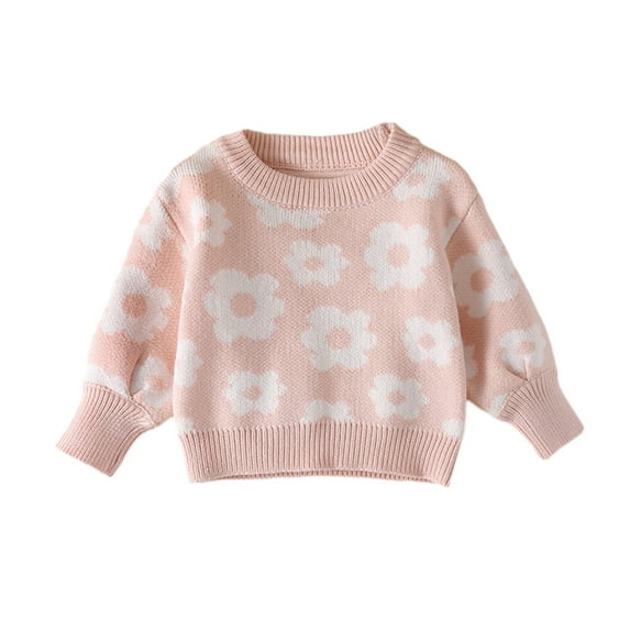 GYRATEDREAM Toddler Baby Girls Knit Sweater Blouse Little Kids Round Neck Long Sleeve Flower Print Pullover Sweatshirt Top Children Warm Fall Winter Clothes for 12M-5T