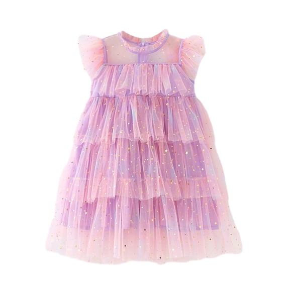GYRATEDREAM Toddler Baby Girls Layered Tulle Puffy Dress Kids Rainbow Color Short Ruffle Sleeve Mesh Princess Dress Children Wedding Birthday Ball Gown Prom Cake Dress for 1-10 Years