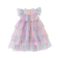 thumbnail image 1 of GYRATEDREAM Toddler Baby Girls Layered Tulle Puffy Dress Kids Rainbow Color Short Ruffle Sleeve Mesh Princess Dress Children Wedding Birthday Ball Gown Prom Cake Dress for 1-10 Years, 1 of 8