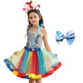 thumbnail image 1 of GYRATEDREAM Toddler Baby Girls Mermaid Scale Outfits Kids Suspender Halter Sleeveless Mesh Tulle Princess Dress + Fish Tail Headband + Bowknot Hairband 3 Piece Set for 2-12 Years, 1 of 1