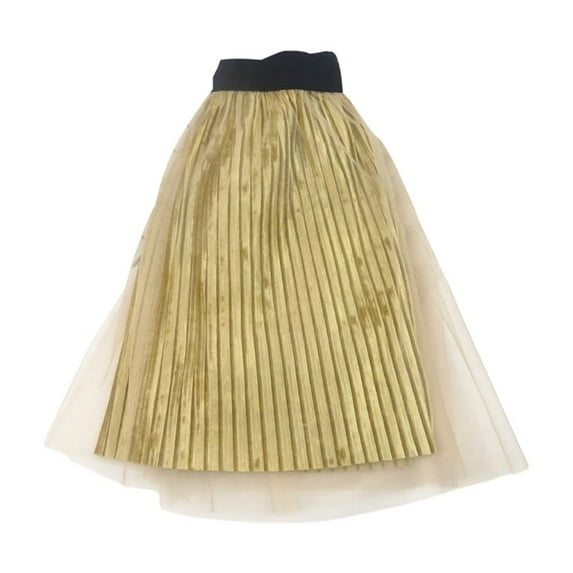 GYRATEDREAM Toddler Baby Girls Metal Texture Pleated Skirt Kids A Line Knee Length Birthday Party Princess Skirt Gold for 1-14 Years