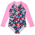 thumbnail image 1 of GYRATEDREAM Toddler Baby Girls One Piece Swimsuit Kids Flower Print Long Sleeve Zipper UPF 50+ Rash Guard Bathing Suit Swimwear for 4-12 Years, 1 of 8