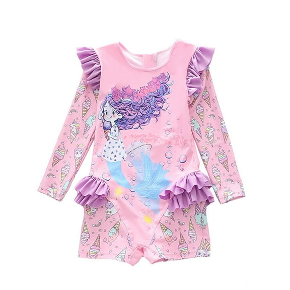 GYRATEDREAM Toddler Baby Girls One Piece Swimsuit Kids UPF 50+ Long Sleeve Bathing Suit Zipper Beach Rashguard Swimwear for 2-9Y