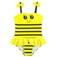 thumbnail image 1 of GYRATEDREAM Toddler Baby Girls One Piece Swimsuits Bees Print Quick Dry Ruffle Spaghetti Strap Beach Bathing Suit Beach Swimwear Yellow for 1-5 Years, 1 of 7