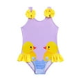 thumbnail image 1 of GYRATEDREAM Toddler Baby Girls One Piece Swimsuits Duck Print Quick Dry Ruffle Spaghetti Strap Beach Bathing Suit Beach Swimwear Purple for 2-7 Years, 1 of 6