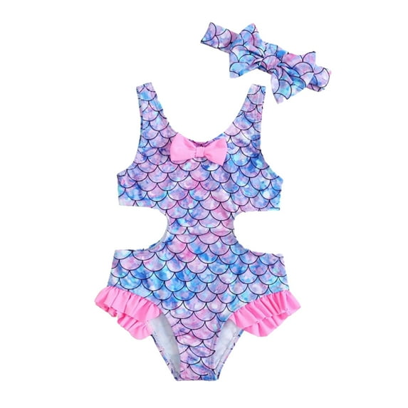 GYRATEDREAM Toddler Baby Girls One Piece Swimsuits Kids Mermaid Scale Print Quick Dry Cut Out Beach Bathing Suit Beach Swimwear for 2-7 Years