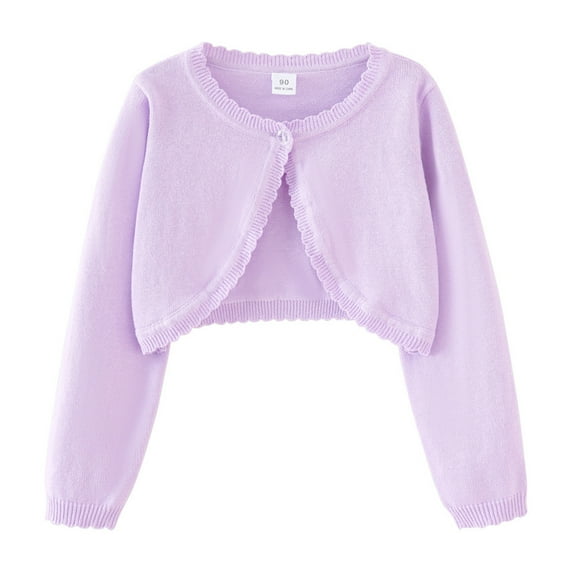 GYRATEDREAM Toddler Baby Girls Open Front Bolero Shrug Kids Long Sleeve Cropped Elegant Cardigan Knit Sweater Children Ruffled One Button Cute Outwear Crop Top Cover Up for 1-10 Years Purple
