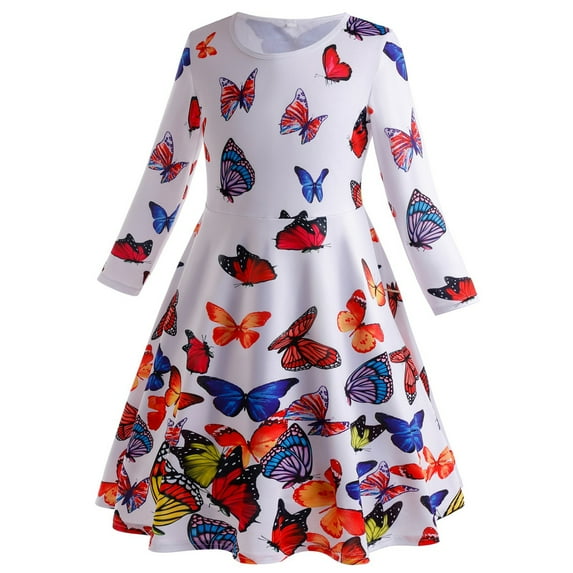 GYRATEDREAM Toddler Baby Girls Party Dress Kids Pleated Swing Long Maxi Dress Children Casual Butterfly Print Holiday Princess Dress for 2-8 Years