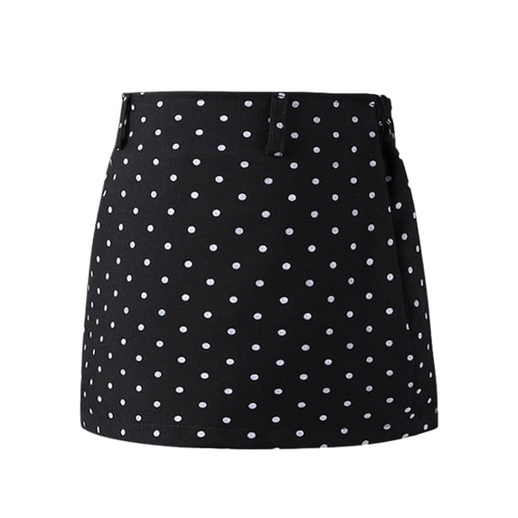 GYRATEDREAM Toddler Baby Girls Polka Dot Short Skirts Kids A-Line High Waist Wrap Hem Mini Skirt Black for 3-14Y