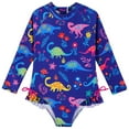 thumbnail image 1 of GYRATEDREAM Toddler Baby Girls Rashguard One Piece Swimsuit Long Sleeve Zipper Swimwear UPF 50+ Sun Protection, 1 of 9