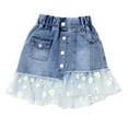 thumbnail image 1 of GYRATEDREAM Toddler Baby Girls Summer Denim Skirt New Kids Daisy Print Elastic High Waist A Line Jean Mesh Tulle Skirt Blue for 3-14Y, 1 of 8