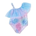 thumbnail image 1 of GYRATEDREAM Toddler Baby Girls Swimsuit Kids Mermaid Ruffle Mesh Bathing Suits Cut out One Shoulder One Piece Swimwear for 2-9 Years, 1 of 4