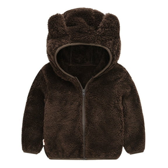GYRATEDREAM Toddler Baby Kids Winter Fleece Sweater Coats Boys Girls Bear Ear Hooded Windproof Warm Jacket Outerwear Children Velvet Lined Zipper Outfit for 1-6 Years