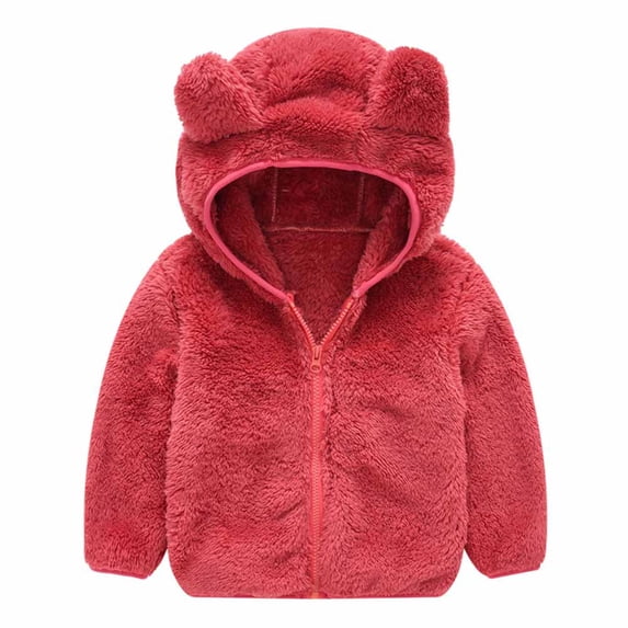 GYRATEDREAM Toddler Baby Kids Winter Fleece Sweater Coats Boys Girls Bear Ear Hooded Windproof Warm Jacket Outerwear Children Velvet Lined Zipper Outfit for 1-6 Years