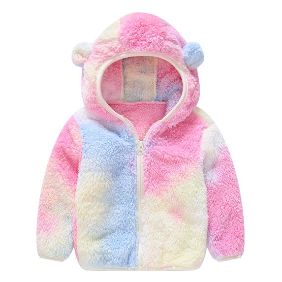 GYRATEDREAM Toddler Baby Kids Winter Fleece Sweater Coats Boys Girls Bear Ear Windproof Warm Hooded Jacket Outerwear Children Velvet Lined Zipper Outfit for 1-6 Years
