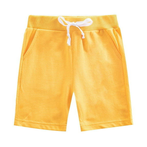 GYRATEDREAM Toddler Baby Summer Cotton Shorts Boys Girls Soft Breathable Elastic Waist Five-Part Pant with Drawstring Kids Solid Color Shorts with Pockets for 1-10 Years