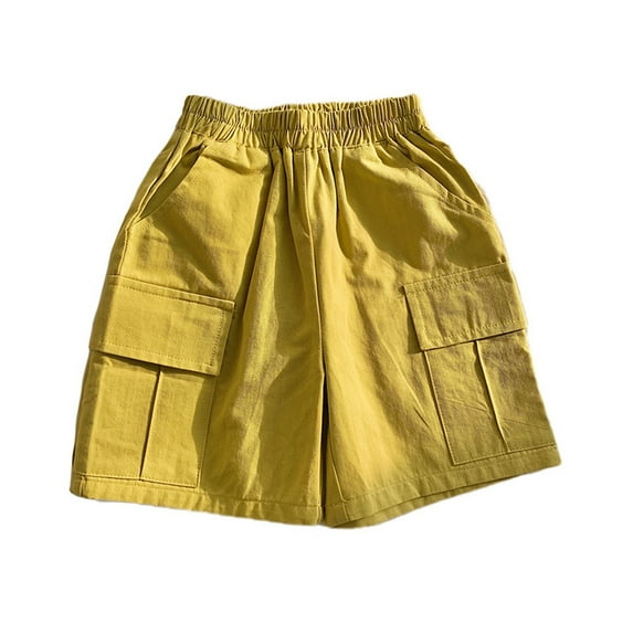 GYRATEDREAM Toddler Baby Summer Pull on Cargo Shorts Boys Girls Breathable Elastic Waist Five-Part Pant Kids Solid Color Jogger Shorts with Pockets for 1-11 Years
