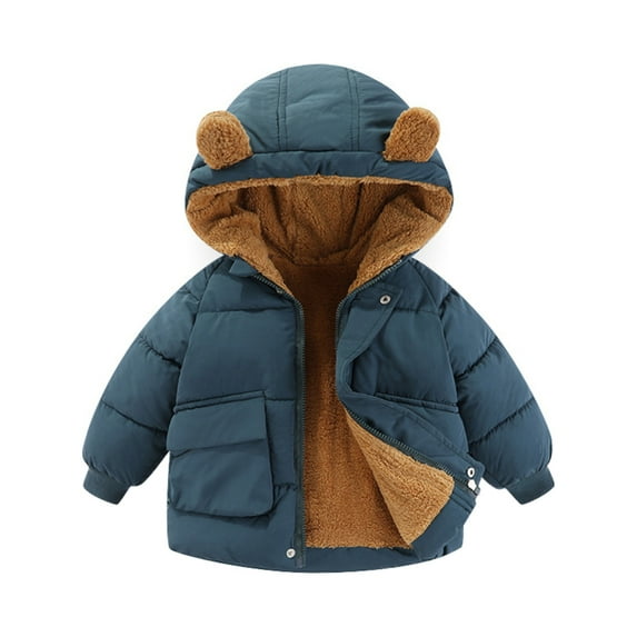 GYRATEDREAM Infant Baby Winter Coat Cute Teddy Bear Hooded Padded Jacket Warm Fleece Outerwear Windproof Toddler Boys Girl Winter Clothes for 6-7Y Blue
