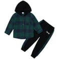 thumbnail image 1 of GYRATEDREAM Toddler Boy Clothes Plaid Flannel Hoodied Sweatshirt Tops + Letter Print Pants Boys Fall Winter Outfits 18M-6T, 1 of 8