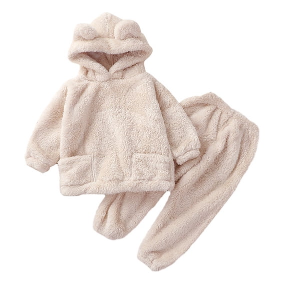 GYRATEDREAM Toddler Boy Girl 2 Piece Fuzzy Fleece Sweatsuit Set Kids Bear Ear Hoodie Sweatsuits with Fleece Sweatpants Fall Winter Clothing Set