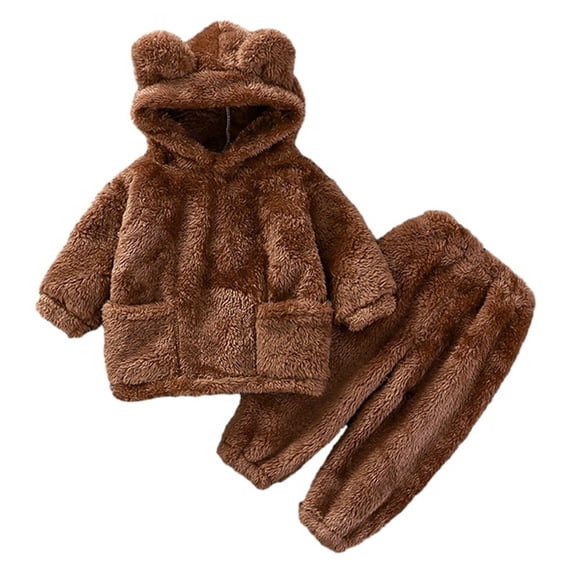 GYRATEDREAM Toddler Boy Girl 2 Piece Fuzzy Fleece Sweatsuit Set Kids Bear Ear Hoodie Sweatsuits with Fleece Sweatpants Fall Winter Clothing Set