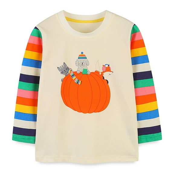 GYRATEDREAM Toddler Boy Girl Halloween Shirt for Kids Pumpkin Stripe Long Sleeve Tops for Kids 2-7 Years