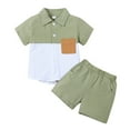 thumbnail image 1 of GYRATEDREAM Toddler Boy Summer Outfit Set Cotton Linen Short Sleeve Henley Shirts Top and Shorts Set 2Pcs Summer Clothes Set for 6-7Y Green, 1 of 7