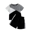 thumbnail image 1 of GYRATEDREAM Toddler Boy Summer Outfits Short Sleeve Patchwork T-shirt Tee Tops Elastic Waistband Shorts Set,Size 1-2 Years, 1 of 6