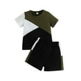 thumbnail image 1 of GYRATEDREAM Toddler Boy Summer Outfits Short Sleeve Patchwork T-shirt Tee Tops Elastic Waistband Shorts Set,Size 1-2 Years, 1 of 5