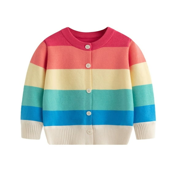 GYRATEDREAM Toddler Boys Girls Cardigan Sweater Autumn/Winter Colored Striped Knitted Jacket Party Birthday Baby Hoodie Jacket for 6Y Multi-color
