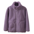 thumbnail image 1 of GYRATEDREAM Toddler Boys Girls Coral Fleece Coat Baby Fall Winter Windproof Long Sleeve Stand Collar Solid Zipper Jacket Kids Thicken Warm Outwear Deep Purple for 4-12 Years, 1 of 4