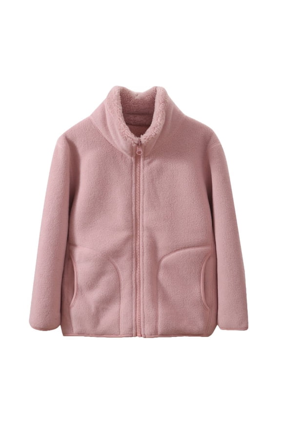 Toddler Boys Girls Coral Fleece Coat Baby Fall Winter Windproof Long Sleeve Stand Collar Solid Zipper Jacket Kids Thicken Warm Outwear Pink for 4-12 Years