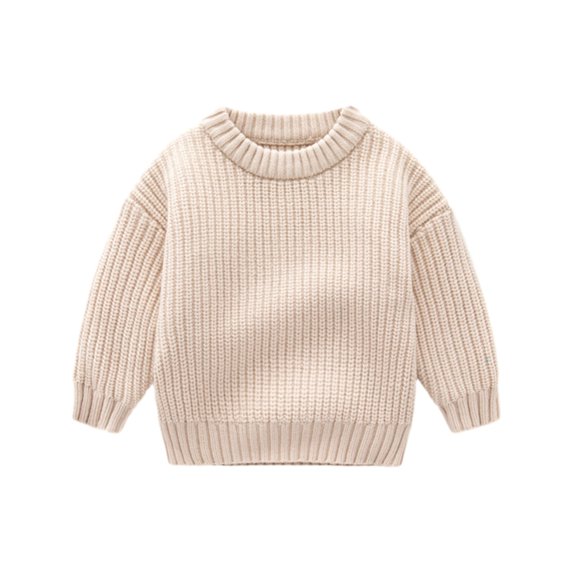 GYRATEDREAM Toddler Boys Girls Crewneck Sweaters Kids Fall Long Sleeve Cute knit Pullover Shirts Tops for 1-9Y Beige