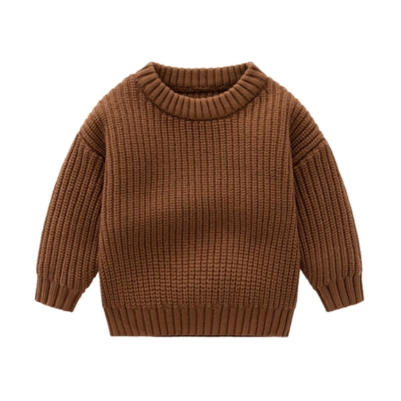 GYRATEDREAM Toddler Boys Girls Crewneck Sweaters Kids Fall Long Sleeve Cute knit Pullover Shirts Tops for 1-9Y Brown