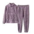 thumbnail image 1 of GYRATEDREAM Toddler Boys Girls Fall Winter Warm Fleece Flannel Pajama 2 Piece Set Baby Matching Sleepwear Set Kids Zipper Tops+Pants Outfits Purple for 4-12Y, 1 of 5