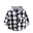 thumbnail image 1 of GYRATEDREAM Toddler Boys Girls Flannel Hoodies Button down Long Sleeve Jacket Plaid Shirt Unisex Outfits Kids Fall Winter Clothes Black Gray for 3-14Y, 1 of 8