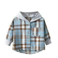 thumbnail image 1 of GYRATEDREAM Toddler Boys Girls Flannel Hoodies Button down Long Sleeve Jacket Plaid Shirt Unisex Outfits Kids Fall Winter Clothes Blue Brown for 3-14Y, 1 of 3