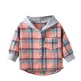 thumbnail image 1 of GYRATEDREAM Toddler Boys Girls Flannel Hoodies Button down Long Sleeve Jacket Plaid Shirt Unisex Outfits Kids Fall Winter Clothes Orange Blue for 3-14Y, 1 of 3